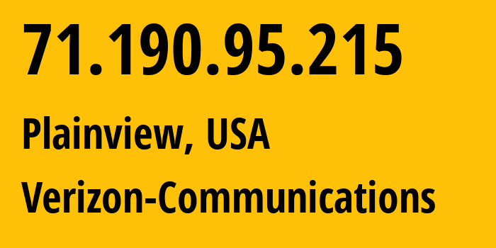 IP-адрес 71.190.95.215 (Хиксвилла, Нью-Йорк, США) определить местоположение, координаты на карте, ISP провайдер AS701 Verizon-Communications // кто провайдер айпи-адреса 71.190.95.215