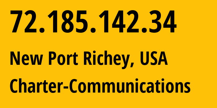 IP address 72.185.142.34 (New Port Richey, Florida, USA) get location, coordinates on map, ISP provider AS33363 Charter-Communications // who is provider of ip address 72.185.142.34, whose IP address