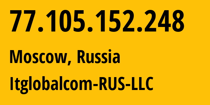 IP address 77.105.152.248 (Moscow, Moscow, Russia) get location, coordinates on map, ISP provider AS209974 Itglobalcom-RUS-LLC // who is provider of ip address 77.105.152.248, whose IP address