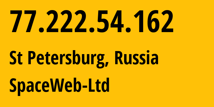 IP address 77.222.54.162 (St Petersburg, St.-Petersburg, Russia) get location, coordinates on map, ISP provider AS44112 SpaceWeb-Ltd // who is provider of ip address 77.222.54.162, whose IP address