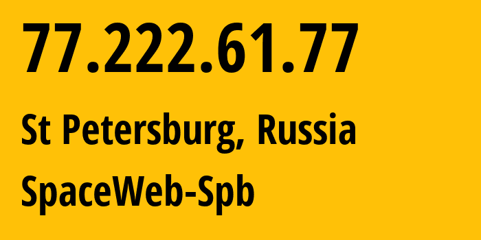 IP address 77.222.61.77 (St Petersburg, St.-Petersburg, Russia) get location, coordinates on map, ISP provider AS44112 SpaceWeb-Spb // who is provider of ip address 77.222.61.77, whose IP address