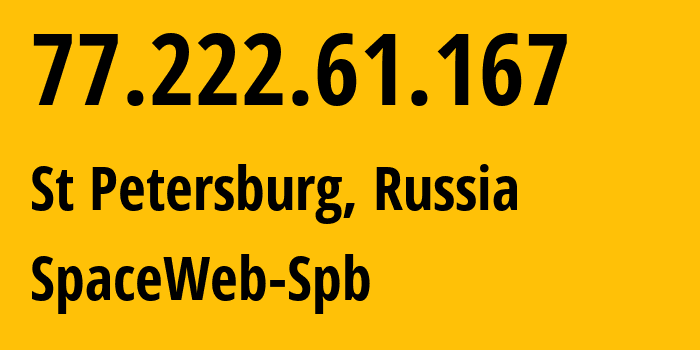 IP address 77.222.61.167 (St Petersburg, St.-Petersburg, Russia) get location, coordinates on map, ISP provider AS44112 SpaceWeb-Spb // who is provider of ip address 77.222.61.167, whose IP address