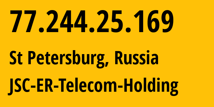 IP-адрес 77.244.25.169 (Санкт-Петербург, Санкт-Петербург, Россия) определить местоположение, координаты на карте, ISP провайдер AS25408 JSC-ER-Telecom-Holding // кто провайдер айпи-адреса 77.244.25.169