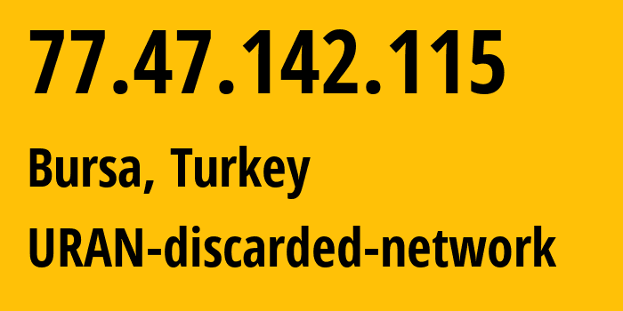 IP-адрес 77.47.142.115 (Бурса, Бурса, Турция) определить местоположение, координаты на карте, ISP провайдер AS0 URAN-discarded-network // кто провайдер айпи-адреса 77.47.142.115