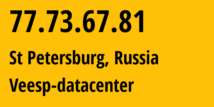 IP-адрес 77.73.67.81 (СПб, Санкт-Петербург, Россия) определить местоположение, координаты на карте, ISP провайдер AS43317 Veesp-datacenter // кто провайдер айпи-адреса 77.73.67.81