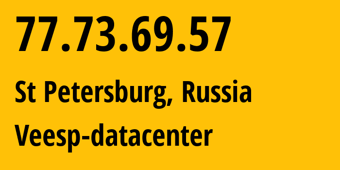 IP address 77.73.69.57 (St Petersburg, St.-Petersburg, Russia) get location, coordinates on map, ISP provider AS43317 Veesp-datacenter // who is provider of ip address 77.73.69.57, whose IP address