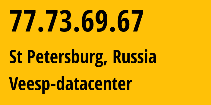 IP address 77.73.69.67 (St Petersburg, St.-Petersburg, Russia) get location, coordinates on map, ISP provider AS43317 Veesp-datacenter // who is provider of ip address 77.73.69.67, whose IP address