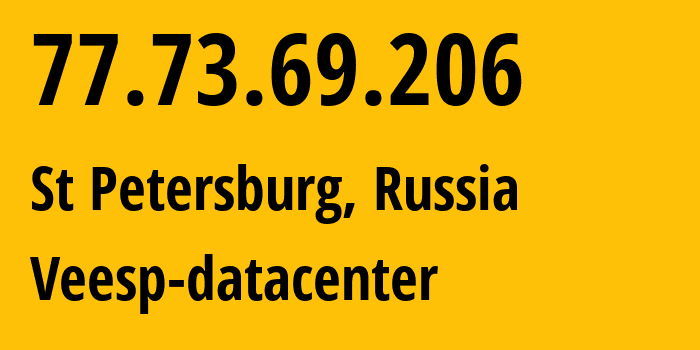 IP-адрес 77.73.69.206 (СПб, Санкт-Петербург, Россия) определить местоположение, координаты на карте, ISP провайдер AS43317 Veesp-datacenter // кто провайдер айпи-адреса 77.73.69.206