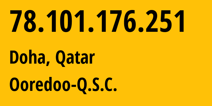 IP address 78.101.176.251 (Doha, Baladiyat ad Dawhah, Qatar) get location, coordinates on map, ISP provider AS42298 Ooredoo-Q.S.C. // who is provider of ip address 78.101.176.251, whose IP address