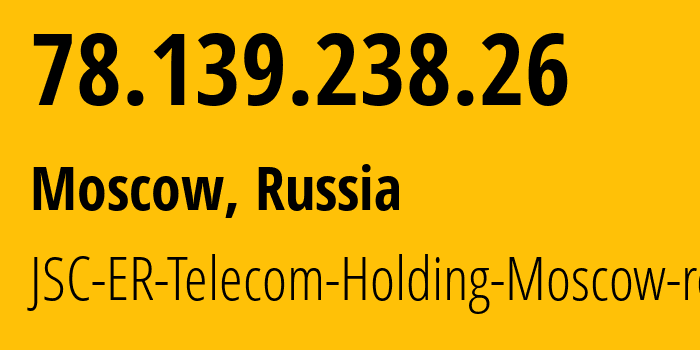 IP address 78.139.238.26 (Moscow, Moscow, Russia) get location, coordinates on map, ISP provider AS31363 JSC-ER-Telecom-Holding-Moscow-region // who is provider of ip address 78.139.238.26, whose IP address