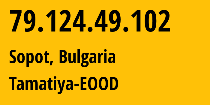IP address 79.124.49.102 (Sopot, Plovdiv, Bulgaria) get location, coordinates on map, ISP provider AS50360 Tamatiya-EOOD // who is provider of ip address 79.124.49.102, whose IP address