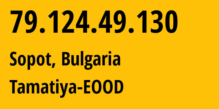 IP-адрес 79.124.49.130 (Sopot, Plovdiv, Болгария) определить местоположение, координаты на карте, ISP провайдер AS50360 Tamatiya-EOOD // кто провайдер айпи-адреса 79.124.49.130