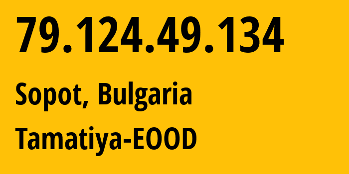 IP-адрес 79.124.49.134 (Sopot, Plovdiv, Болгария) определить местоположение, координаты на карте, ISP провайдер AS50360 Tamatiya-EOOD // кто провайдер айпи-адреса 79.124.49.134