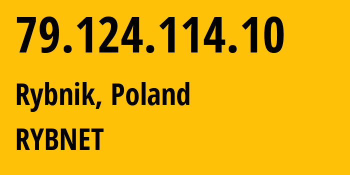 IP-адрес 79.124.114.10 (Рыбник, Силезское воеводство, Польша) определить местоположение, координаты на карте, ISP провайдер AS44124 RYBNET // кто провайдер айпи-адреса 79.124.114.10