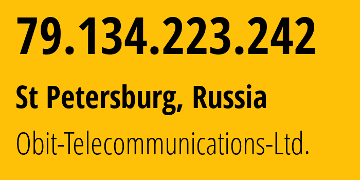 IP-адрес 79.134.223.242 (Санкт-Петербург, Санкт-Петербург, Россия) определить местоположение, координаты на карте, ISP провайдер AS8492 Obit-Telecommunications-Ltd. // кто провайдер айпи-адреса 79.134.223.242