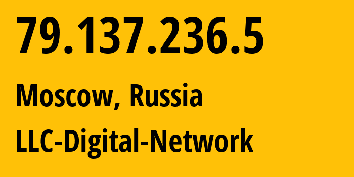 IP address 79.137.236.5 (Moscow, Moscow, Russia) get location, coordinates on map, ISP provider AS12695 LLC-Digital-Network // who is provider of ip address 79.137.236.5, whose IP address