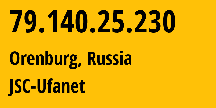 IP address 79.140.25.230 (Orenburg, Orenburg Oblast, Russia) get location, coordinates on map, ISP provider AS41704 JSC-Ufanet // who is provider of ip address 79.140.25.230, whose IP address