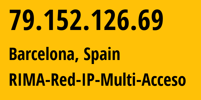 IP address 79.152.126.69 (Barcelona, Catalonia, Spain) get location, coordinates on map, ISP provider AS3352 RIMA-Red-IP-Multi-Acceso // who is provider of ip address 79.152.126.69, whose IP address