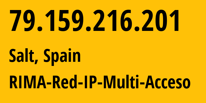 IP-адрес 79.159.216.201 (Salt, Каталония, Испания) определить местоположение, координаты на карте, ISP провайдер AS3352 RIMA-Red-IP-Multi-Acceso // кто провайдер айпи-адреса 79.159.216.201
