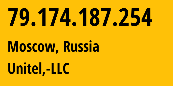 IP-адрес 79.174.187.254 (Москва, Москва, Россия) определить местоположение, координаты на карте, ISP провайдер AS62205 Unitel,-LLC // кто провайдер айпи-адреса 79.174.187.254