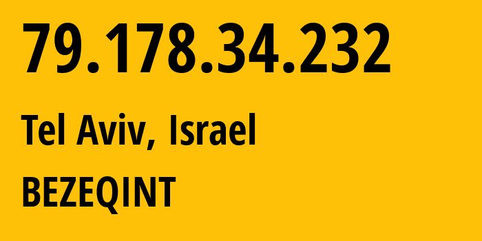 IP-адрес 79.178.34.232 (Тель-Авив, Тель-Авивский округ, Израиль) определить местоположение, координаты на карте, ISP провайдер AS8551 BEZEQINT // кто провайдер айпи-адреса 79.178.34.232