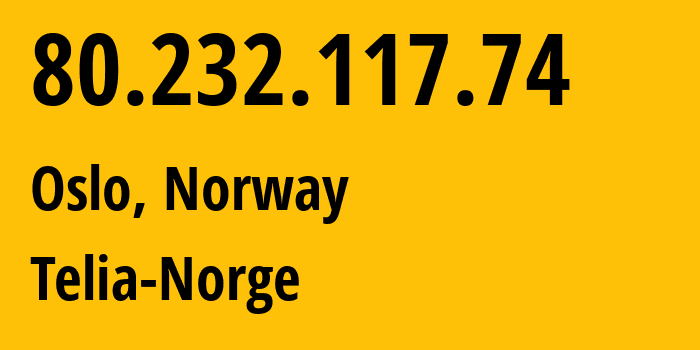 IP address 80.232.117.74 (Oslo, Oslo County, Norway) get location, coordinates on map, ISP provider AS25400 Telia-Norge // who is provider of ip address 80.232.117.74, whose IP address