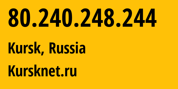 IP address 80.240.248.244 (Kursk, Kursk Oblast, Russia) get location, coordinates on map, ISP provider AS35516 Kursknet.ru // who is provider of ip address 80.240.248.244, whose IP address