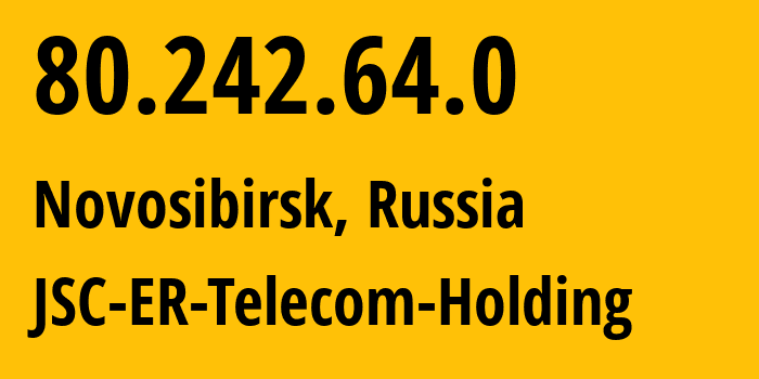 IP address 80.242.64.0 (Novosibirsk, Novosibirsk Oblast, Russia) get location, coordinates on map, ISP provider AS43478 JSC-ER-Telecom-Holding // who is provider of ip address 80.242.64.0, whose IP address