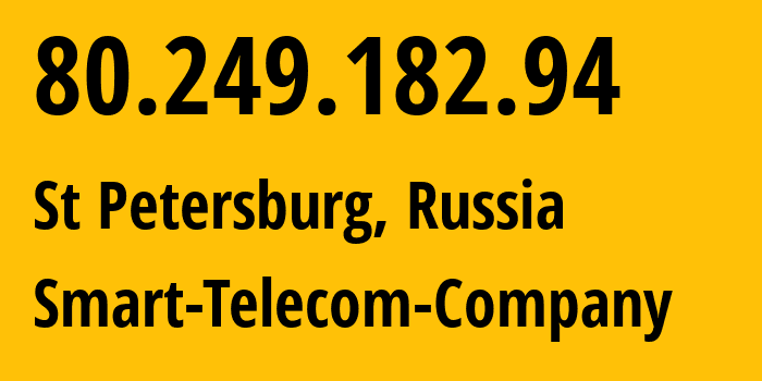 IP address 80.249.182.94 (St Petersburg, St.-Petersburg, Russia) get location, coordinates on map, ISP provider AS31376 Smart-Telecom-Company // who is provider of ip address 80.249.182.94, whose IP address