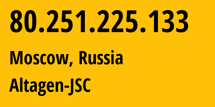 IP address 80.251.225.133 (Moscow, Moscow, Russia) get location, coordinates on map, ISP provider AS50473 Altagen-JSC // who is provider of ip address 80.251.225.133, whose IP address