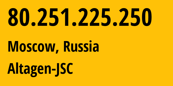 IP address 80.251.225.250 (Moscow, Moscow, Russia) get location, coordinates on map, ISP provider AS50473 Altagen-JSC // who is provider of ip address 80.251.225.250, whose IP address