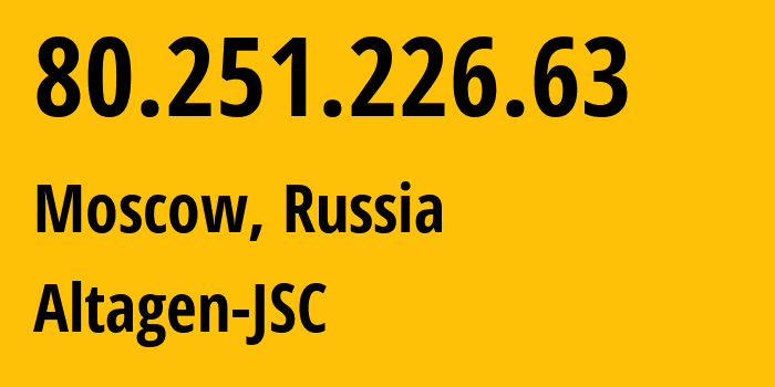 IP address 80.251.226.63 (Moscow, Moscow, Russia) get location, coordinates on map, ISP provider AS50473 Altagen-JSC // who is provider of ip address 80.251.226.63, whose IP address