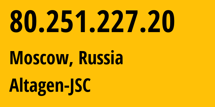 IP address 80.251.227.20 (Moscow, Moscow, Russia) get location, coordinates on map, ISP provider AS50473 Altagen-JSC // who is provider of ip address 80.251.227.20, whose IP address