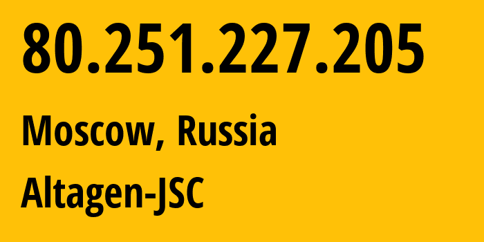 IP-адрес 80.251.227.205 (Москва, Москва, Россия) определить местоположение, координаты на карте, ISP провайдер AS50473 Altagen-JSC // кто провайдер айпи-адреса 80.251.227.205