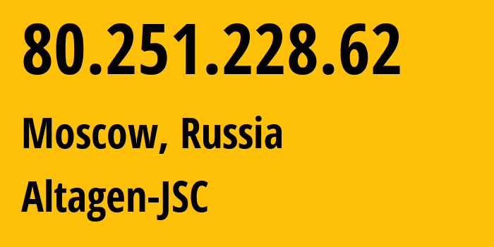 IP-адрес 80.251.228.62 (Москва, Москва, Россия) определить местоположение, координаты на карте, ISP провайдер AS50473 Altagen-JSC // кто провайдер айпи-адреса 80.251.228.62