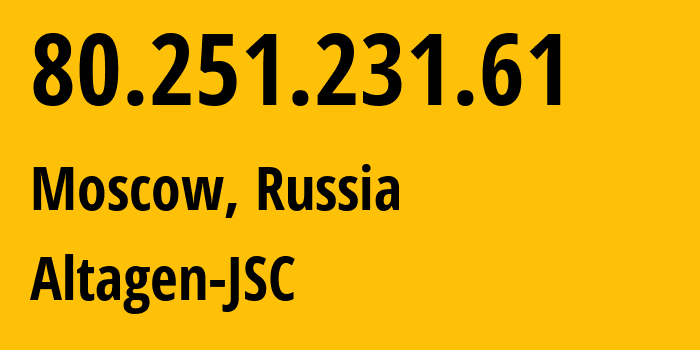 IP-адрес 80.251.231.61 (Москва, Москва, Россия) определить местоположение, координаты на карте, ISP провайдер AS50473 Altagen-JSC // кто провайдер айпи-адреса 80.251.231.61