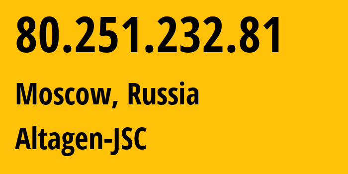 IP-адрес 80.251.232.81 (Москва, Москва, Россия) определить местоположение, координаты на карте, ISP провайдер AS50473 Altagen-JSC // кто провайдер айпи-адреса 80.251.232.81