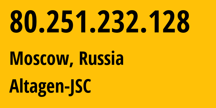 IP address 80.251.232.128 (Moscow, Moscow, Russia) get location, coordinates on map, ISP provider AS50473 Altagen-JSC // who is provider of ip address 80.251.232.128, whose IP address