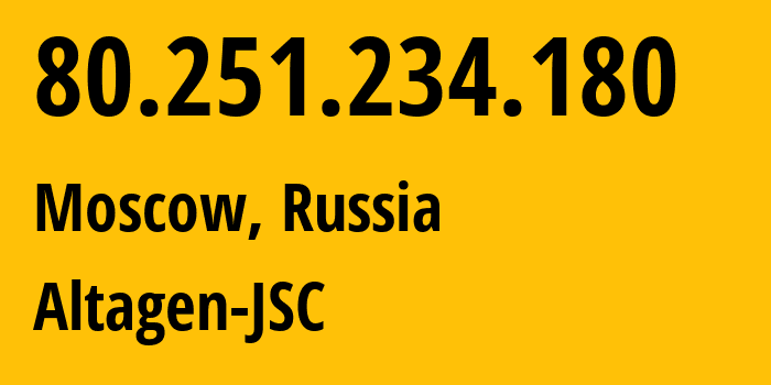 IP-адрес 80.251.234.180 (Москва, Москва, Россия) определить местоположение, координаты на карте, ISP провайдер AS50473 Altagen-JSC // кто провайдер айпи-адреса 80.251.234.180