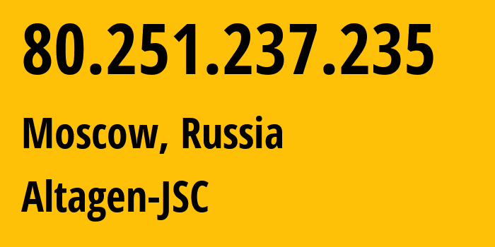 IP address 80.251.237.235 (Moscow, Moscow, Russia) get location, coordinates on map, ISP provider AS50473 Altagen-JSC // who is provider of ip address 80.251.237.235, whose IP address