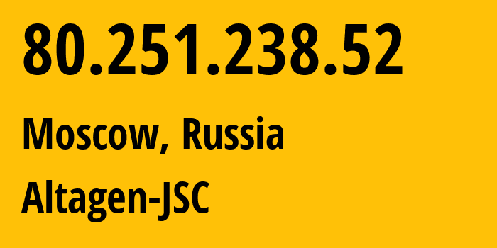 IP-адрес 80.251.238.52 (Москва, Москва, Россия) определить местоположение, координаты на карте, ISP провайдер AS50473 Altagen-JSC // кто провайдер айпи-адреса 80.251.238.52