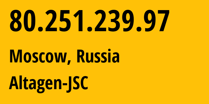 IP-адрес 80.251.239.97 (Москва, Москва, Россия) определить местоположение, координаты на карте, ISP провайдер AS50473 Altagen-JSC // кто провайдер айпи-адреса 80.251.239.97