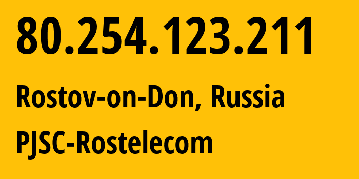 IP address 80.254.123.211 (Rostov-on-Don, Rostov Oblast, Russia) get location, coordinates on map, ISP provider AS21479 PJSC-Rostelecom // who is provider of ip address 80.254.123.211, whose IP address