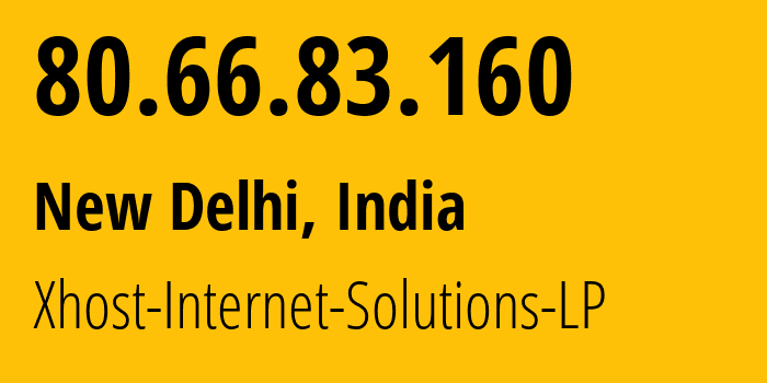 IP-адрес 80.66.83.160 (Нью-Дели, National Capital Territory of Delhi, Индия) определить местоположение, координаты на карте, ISP провайдер AS209559 Xhost-Internet-Solutions-LP // кто провайдер айпи-адреса 80.66.83.160