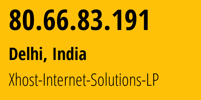 IP-адрес 80.66.83.191 (Дели, National Capital Territory of Delhi, Индия) определить местоположение, координаты на карте, ISP провайдер AS209559 Xhost-Internet-Solutions-LP // кто провайдер айпи-адреса 80.66.83.191