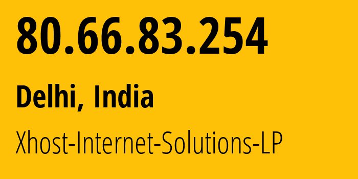 IP-адрес 80.66.83.254 (Дели, National Capital Territory of Delhi, Индия) определить местоположение, координаты на карте, ISP провайдер AS209559 Xhost-Internet-Solutions-LP // кто провайдер айпи-адреса 80.66.83.254