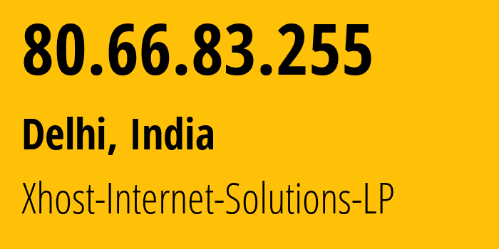 IP-адрес 80.66.83.255 (Дели, National Capital Territory of Delhi, Индия) определить местоположение, координаты на карте, ISP провайдер AS209559 Xhost-Internet-Solutions-LP // кто провайдер айпи-адреса 80.66.83.255