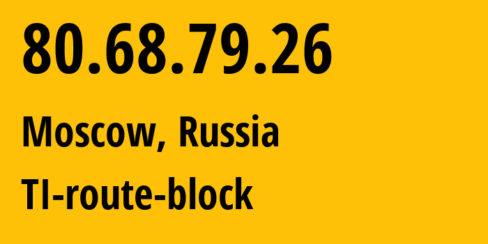 IP address 80.68.79.26 (Moscow, Moscow, Russia) get location, coordinates on map, ISP provider AS12714 TI-route-block // who is provider of ip address 80.68.79.26, whose IP address