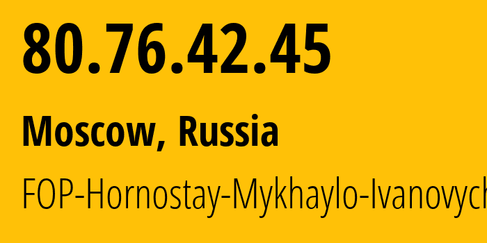 IP address 80.76.42.45 (Moscow, Moscow, Russia) get location, coordinates on map, ISP provider AS212913 FOP-Hornostay-Mykhaylo-Ivanovych // who is provider of ip address 80.76.42.45, whose IP address