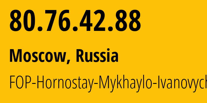 IP address 80.76.42.88 (Moscow, Moscow, Russia) get location, coordinates on map, ISP provider AS212913 FOP-Hornostay-Mykhaylo-Ivanovych // who is provider of ip address 80.76.42.88, whose IP address